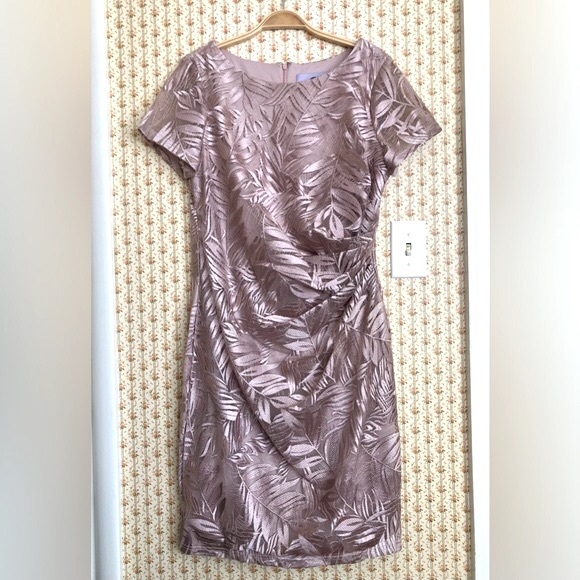 JS Collections Blush Draped Leaf Soutache Midi Cocktail Dress | 12 - Picture 3 of 6